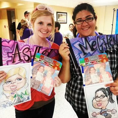 high school students with airbrush pennants and photo dry erase boards